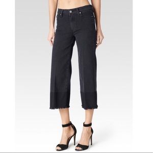 Paige Lori Block Raw Hemline Sadie Black Crop Jean